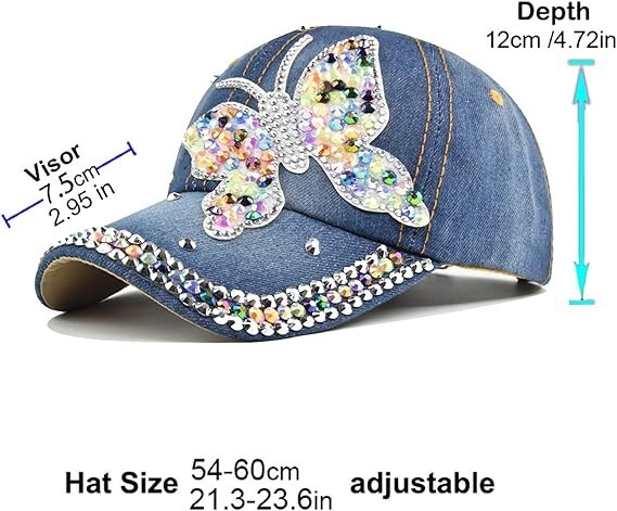 Bling Women’s Rhinestone Baseball Cap,Shiny Denim and Diamonds Sparkling mom hat