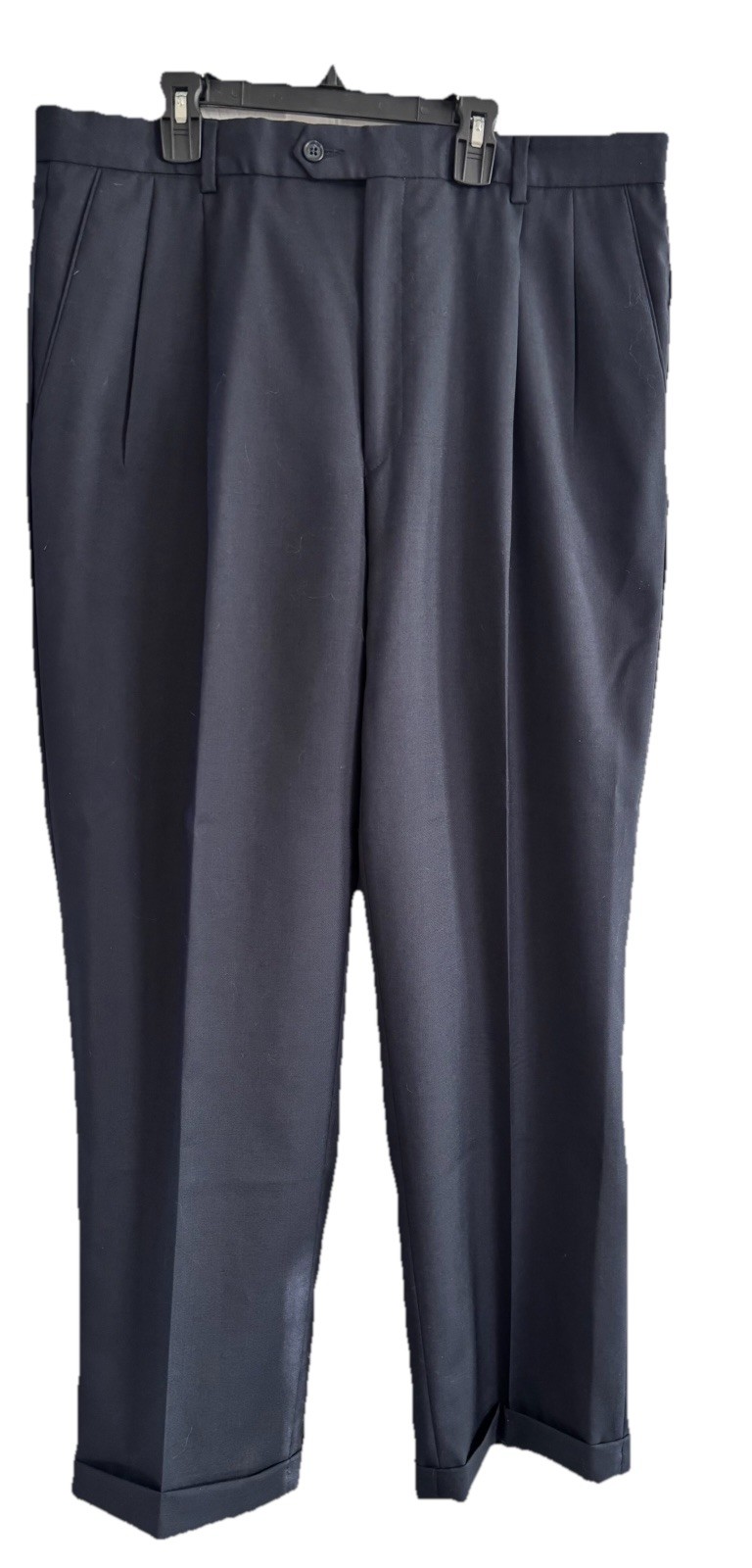 Vtg Johnny Bench MVP Collec Dress Pants Mens 36×30 Navy Wool Bl Pleated & Cuffe