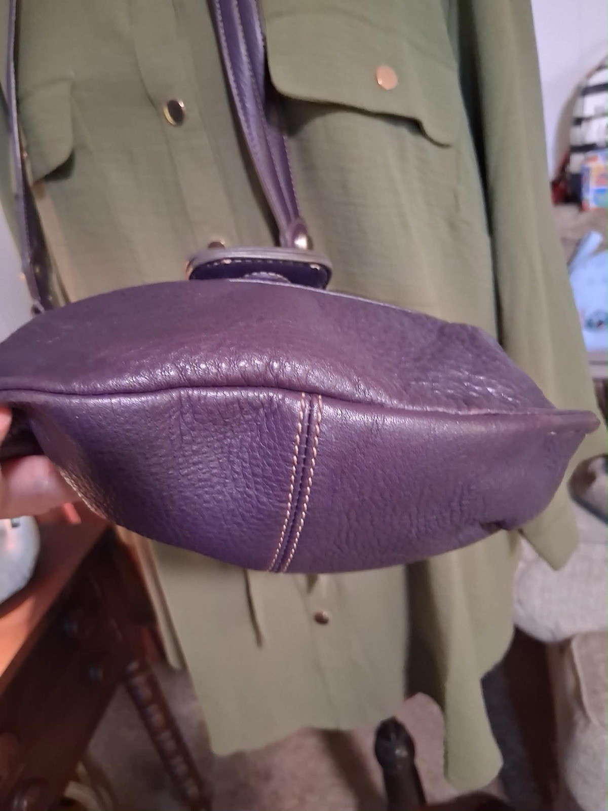 B. Makowsky Purple Soft Pebbled Leather Crossbody Animal Lining w Charm Silver