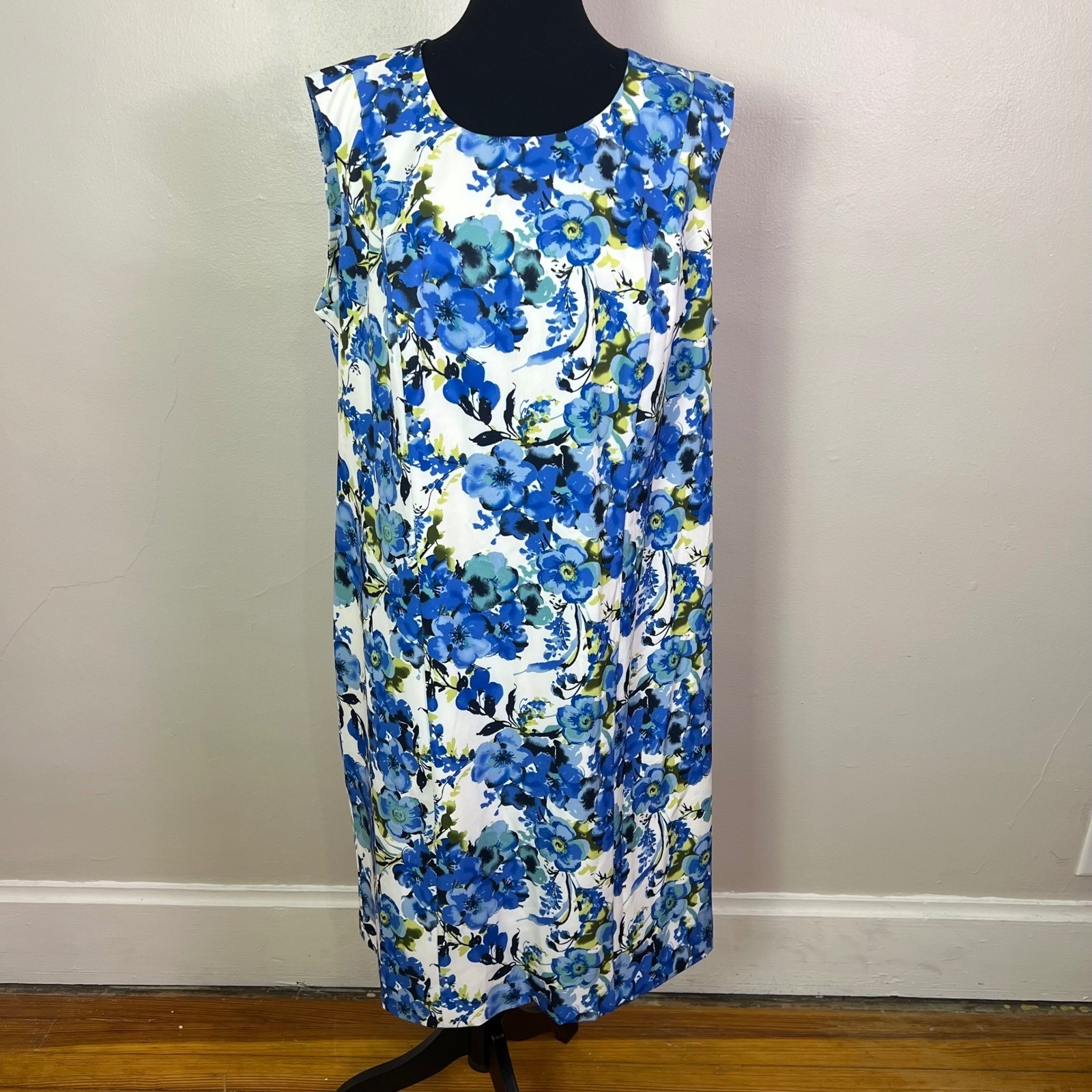 Jessica London 20W Blue Floral Sleeveless Sheath Dress Plus Size