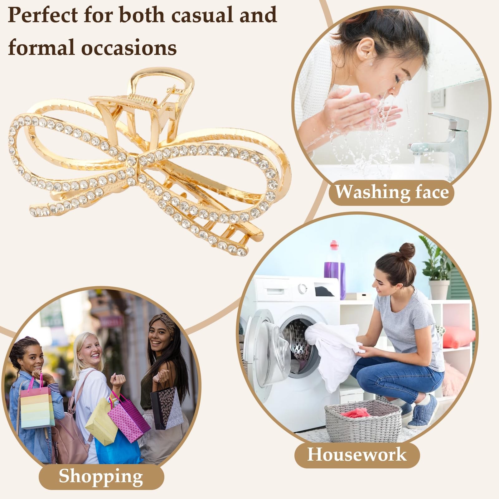 Vovii 2Pcs Gold Bow Claw Clips for Women, Cute Stylish Metal Hair