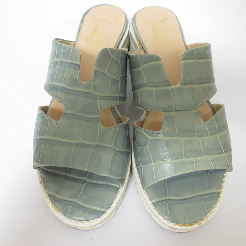 Luca Grossi Motif Platform Sandals, Approx. 9.3 inches, Blue Women USED