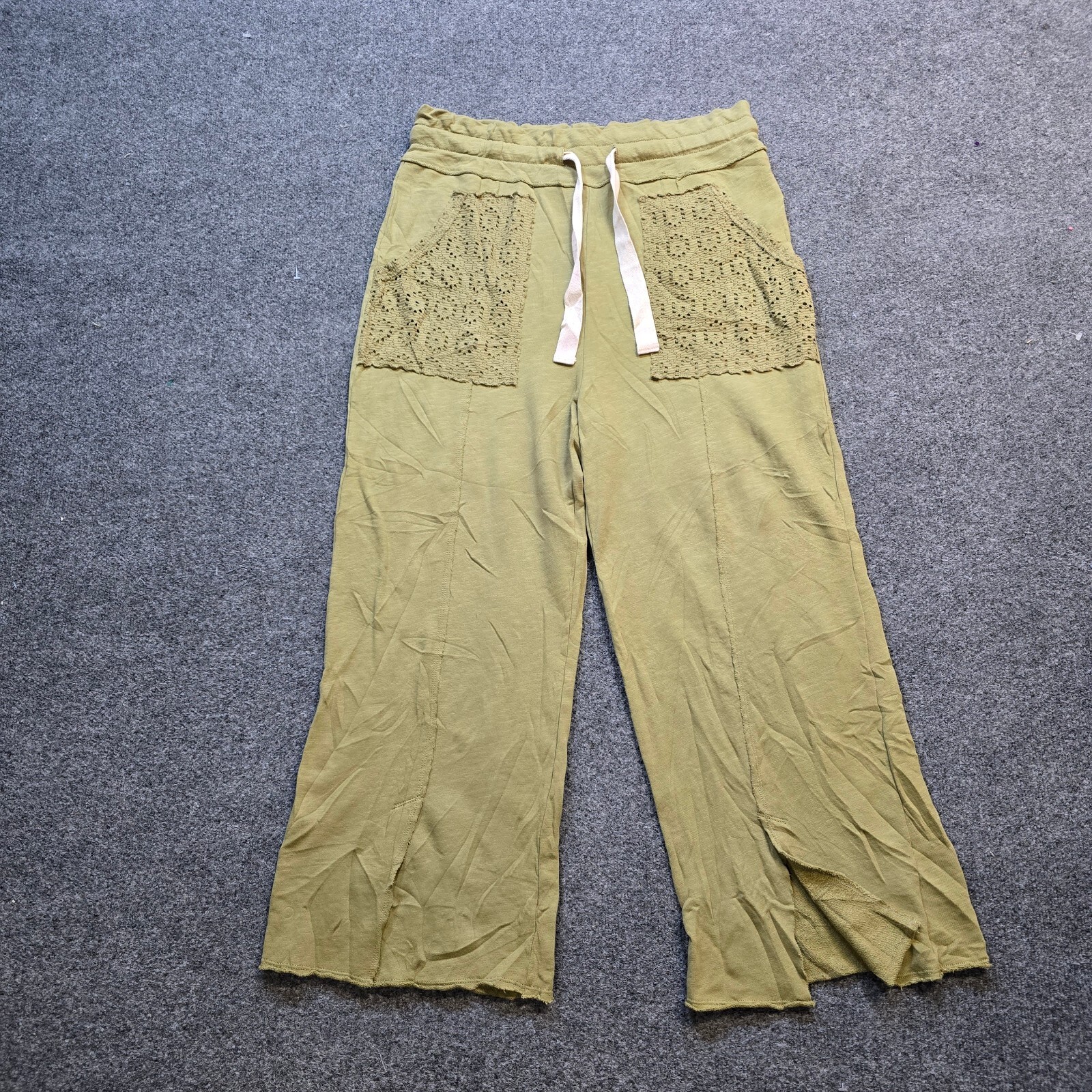 Daily Practice Pants Women Large Green Wide Leg Crochet Sweatpant Casual Lounge