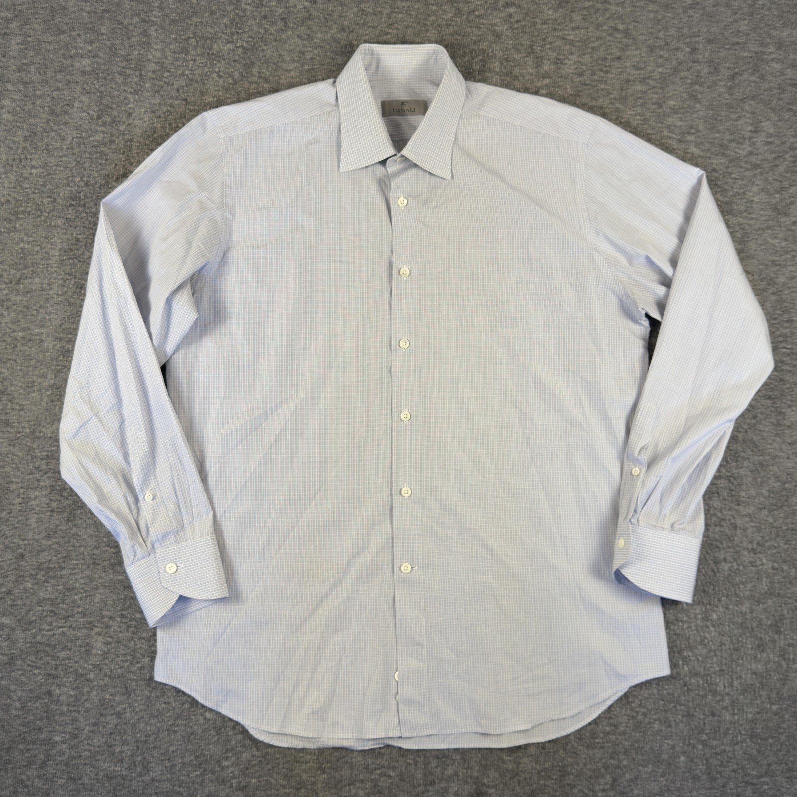 Canali Shirt Mens 16.5 Blue Check Dress Long Sleeve Spread Collar Made In Italy