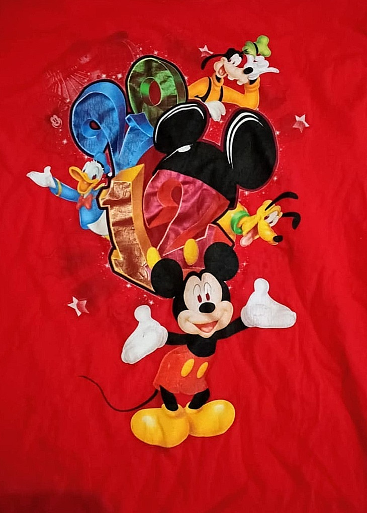 Disney 2012 Mickey Mouse Graphic T-Shirt Tee Mens Large Red Solid Short Sleeve
