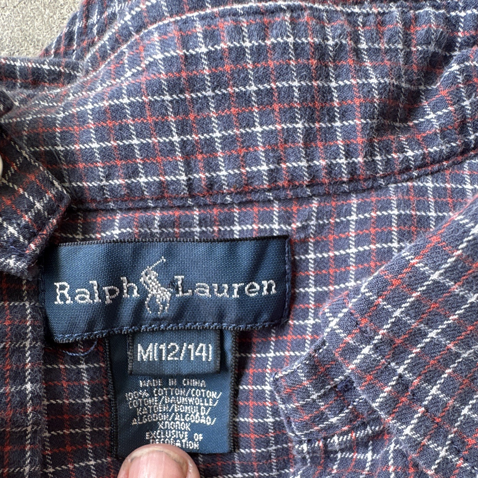 Ralph Lauren Boys M (12/14) Blue Red White Plaid Cotton Logo Button-Down 2pk