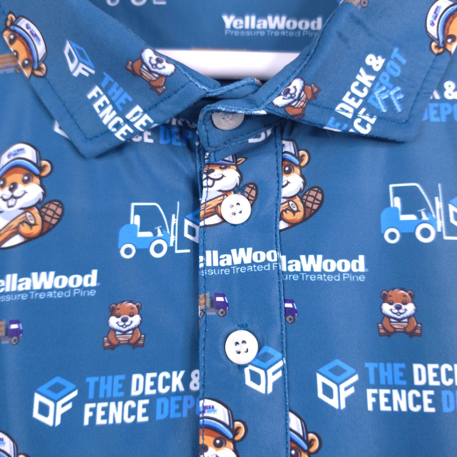 Fore Fathers Mens XXXL Blue YellaWood Novelty Beaver Golf Polo Shirt