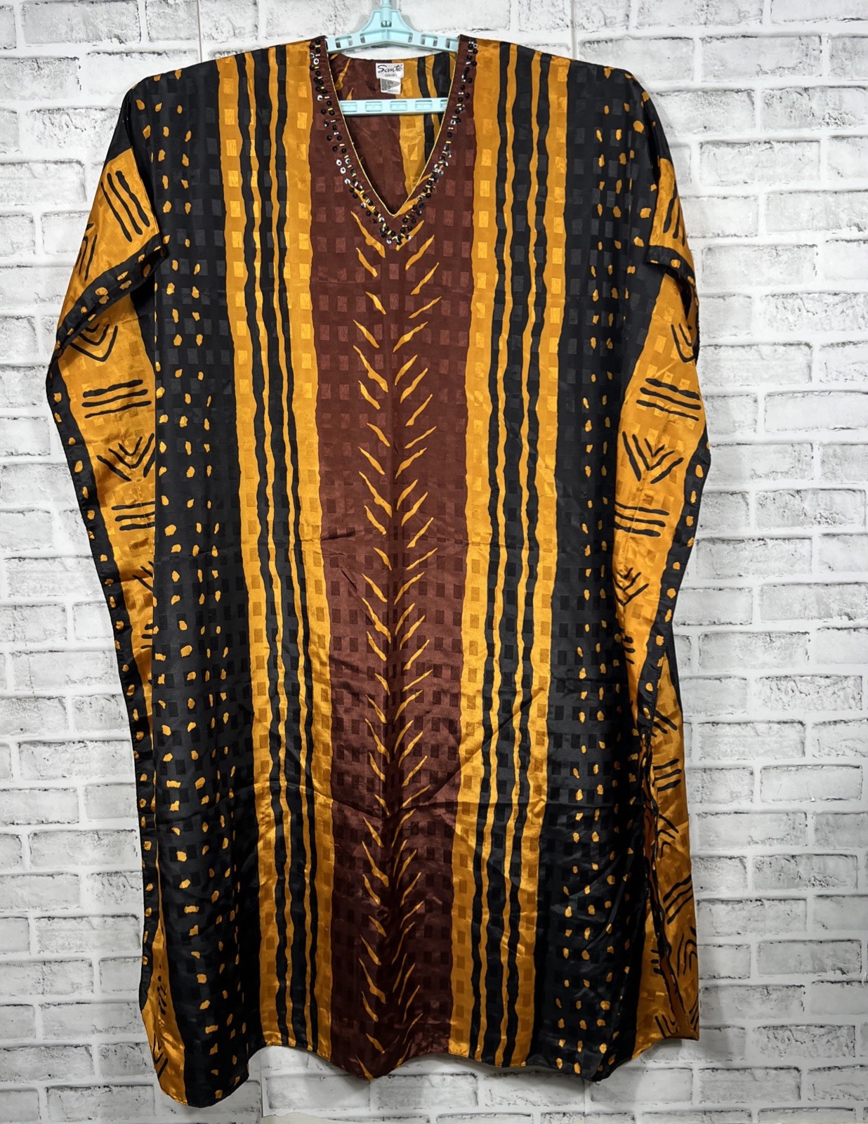 Vintage Sante Classics Kaftan Dress OS Animal Print Black Brown Yellow Mumu