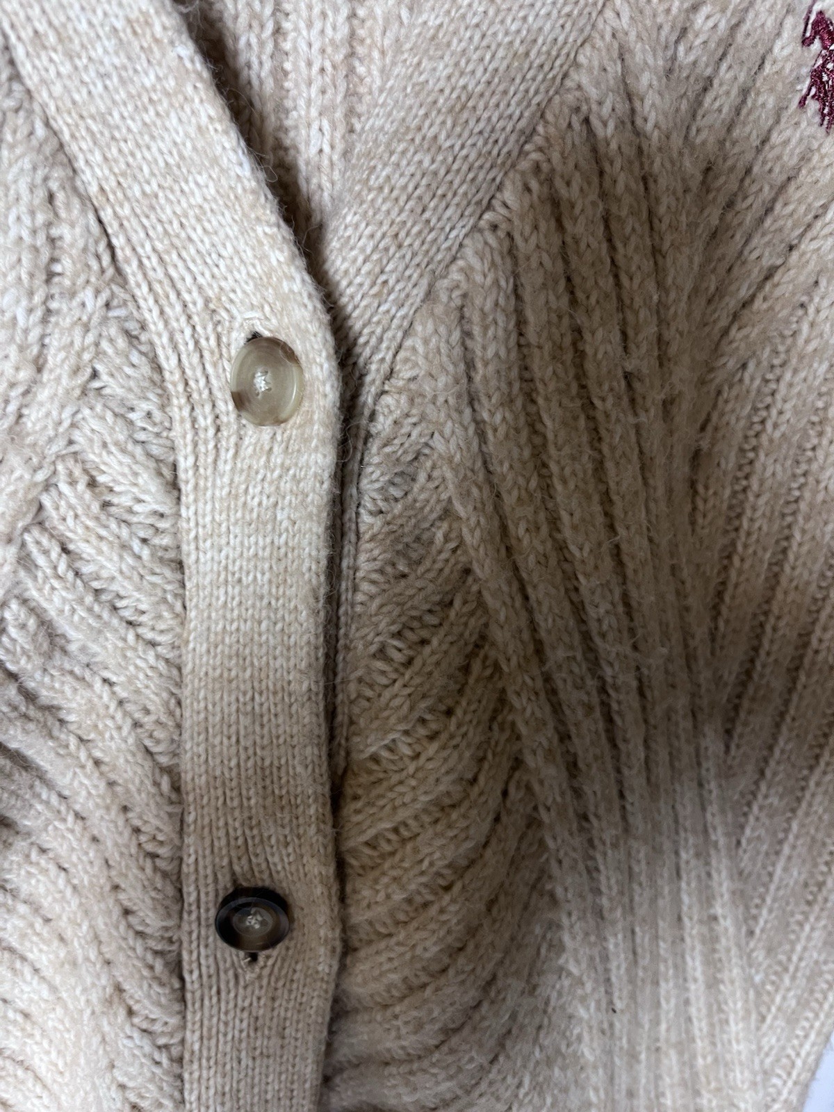 U.S. Polo Assn. Chunky Ribbed Knit Cardigan Oatmeal Beige Coastal Grandmother