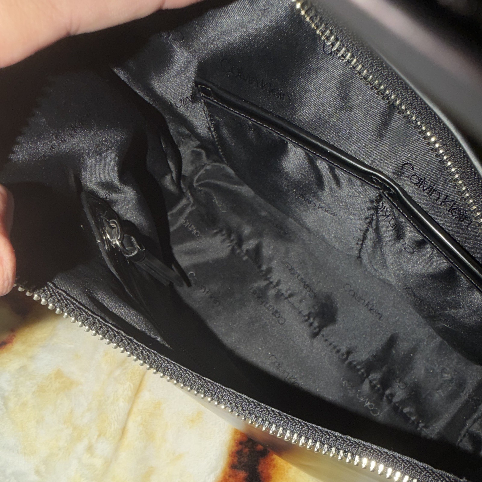 Vintage Calvin Klein Black Solid Shoulder Bag Zip Closure Silver Hardware