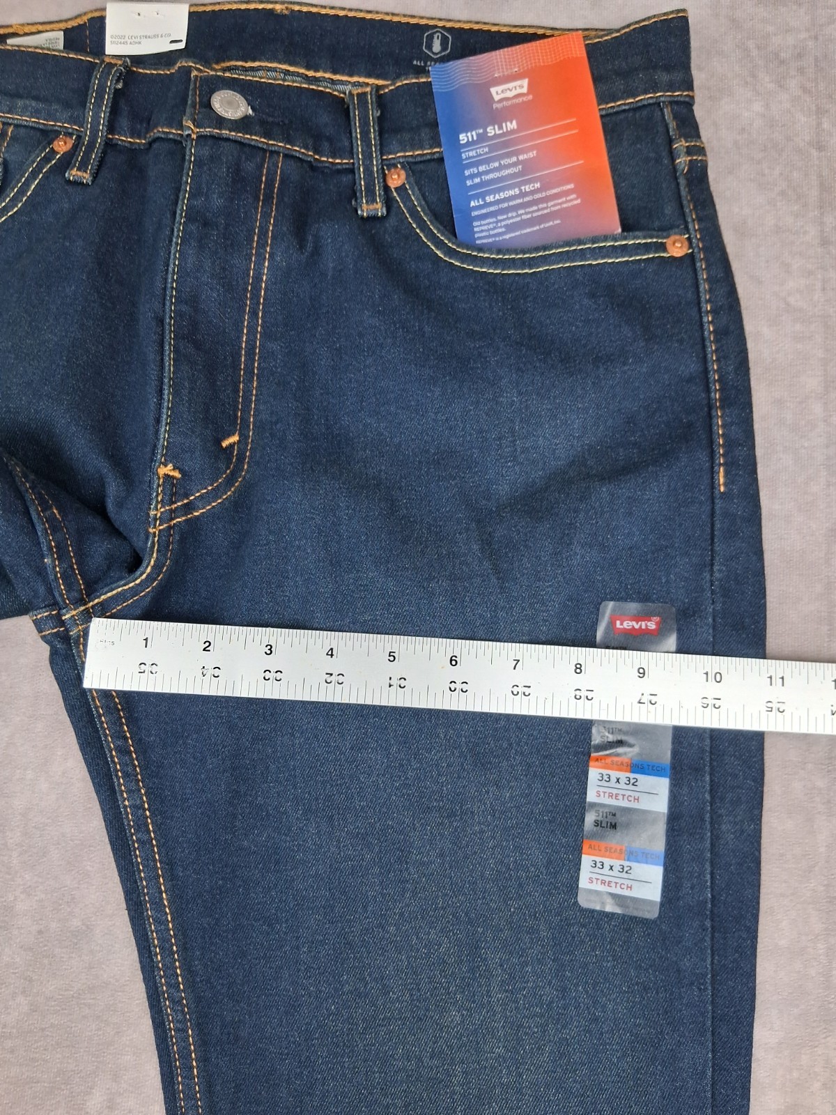 Levi’s 511 Slim Jeans Mens 32×32 Fit Blue All Seasons Tech Stretch Dark Wash NEW