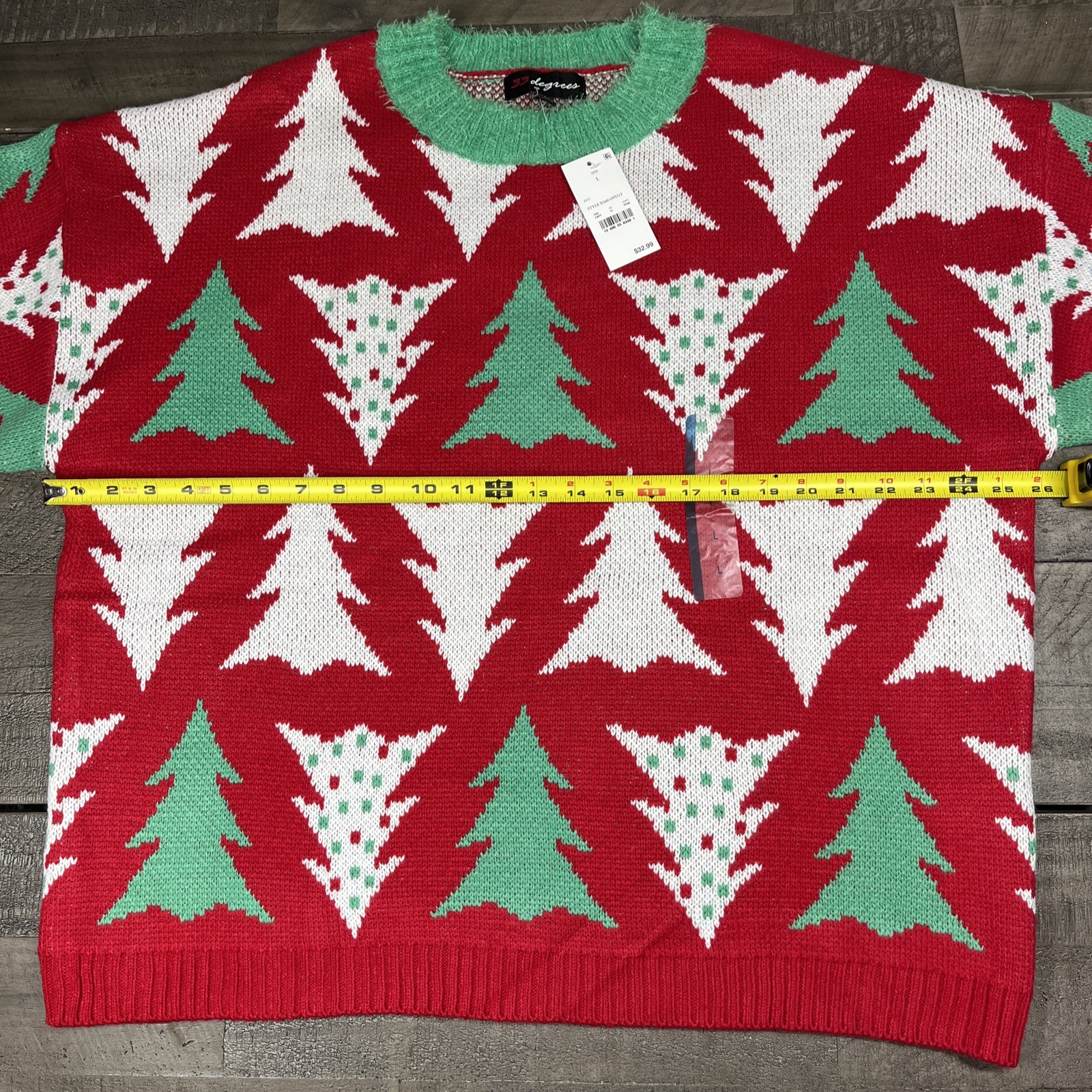 New NWT 33 Degrees Sweatshirt KNIT UGLY CHRISTMAS TREE SWEATER Large