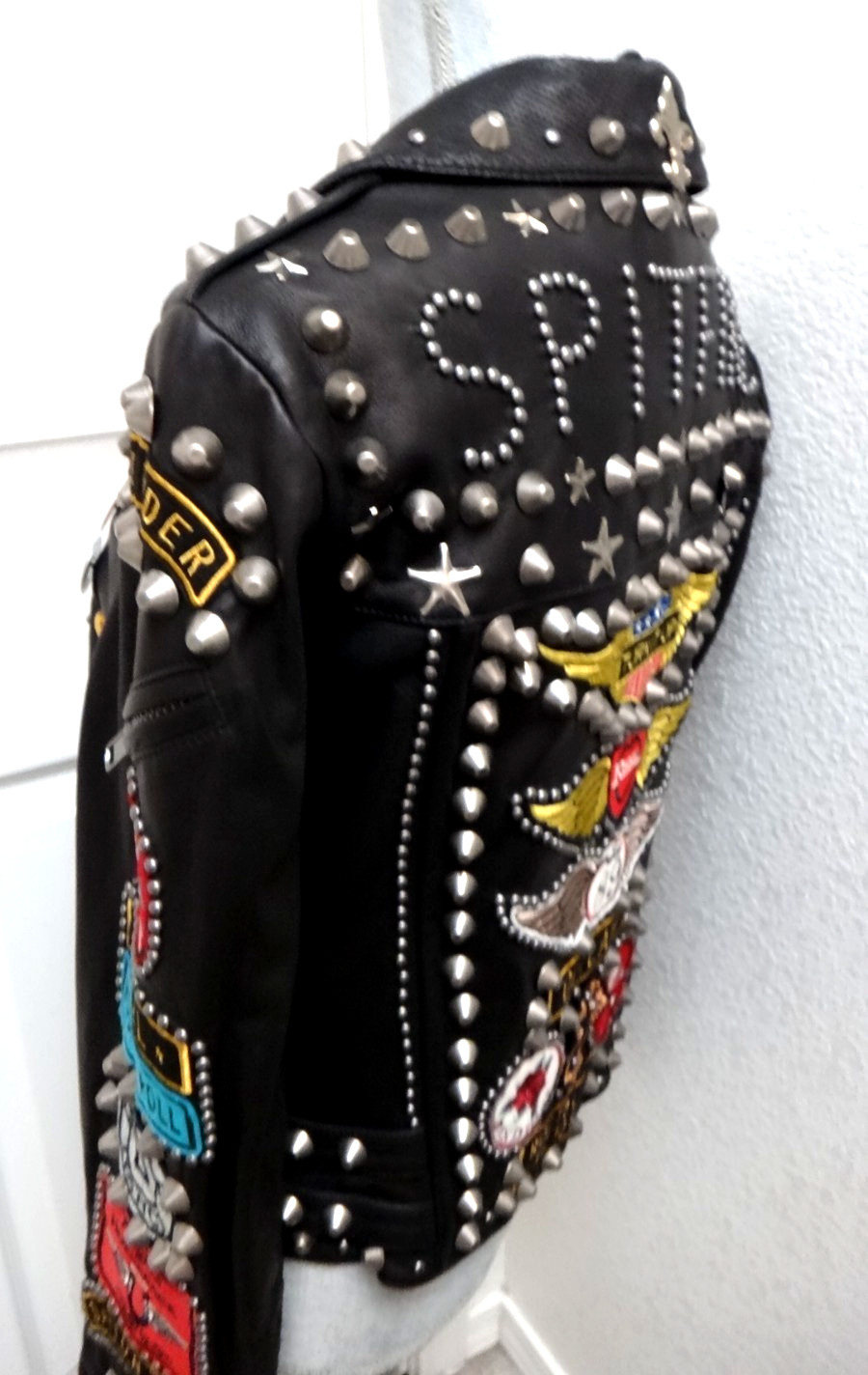 Double D Ranch Angels on Horseback Biker Jacket Embellished Black Leather Size M
