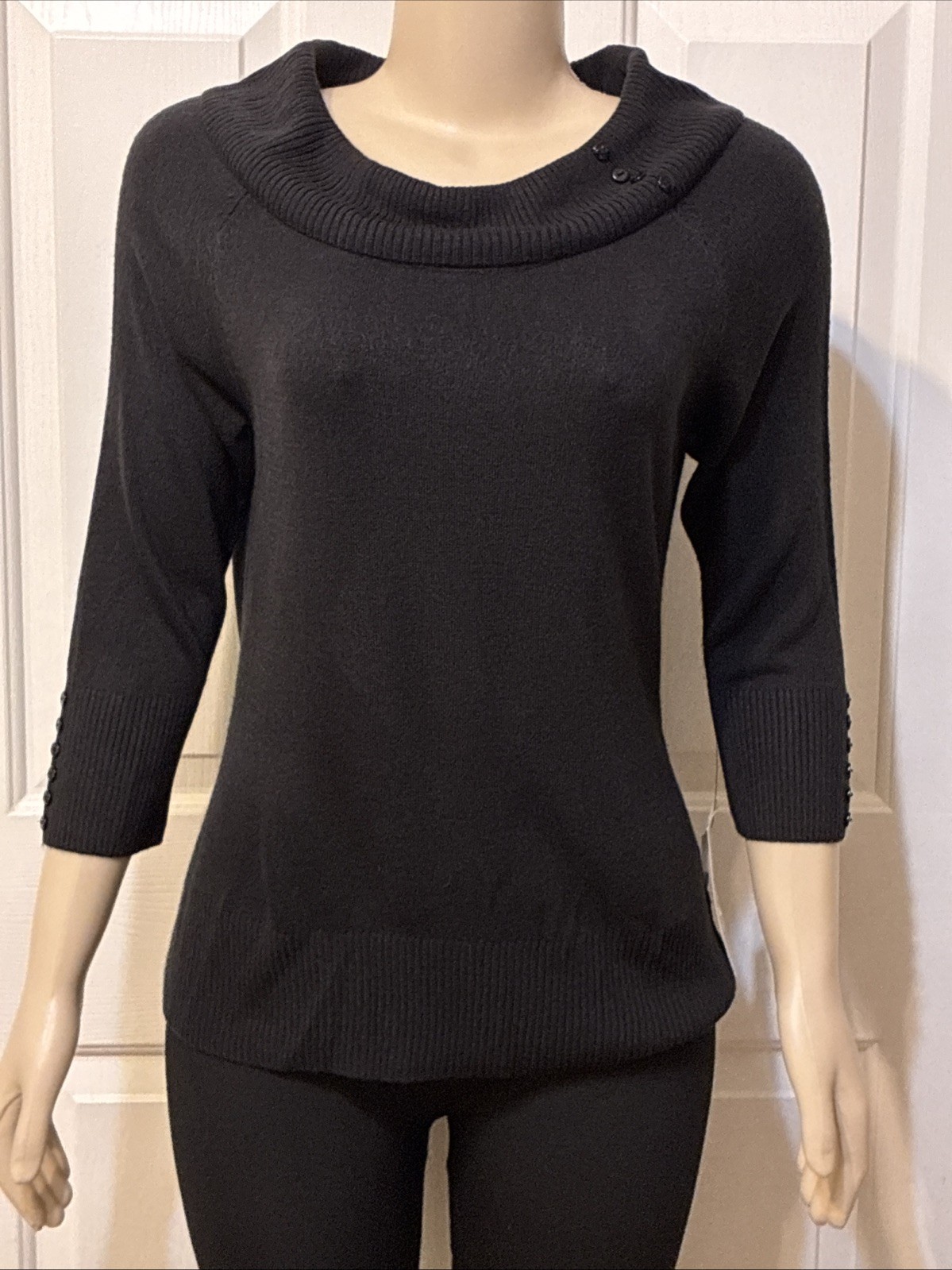 Mercer Street Studio Women Sweater black knit Pullover 3/4 sleeve cowl neck (mc)
