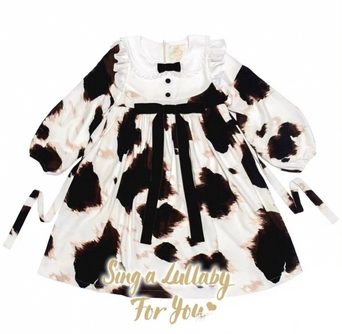 Cow Print Lolita OP Dress Milkmaid Kawaii Style w/ Matching Clips