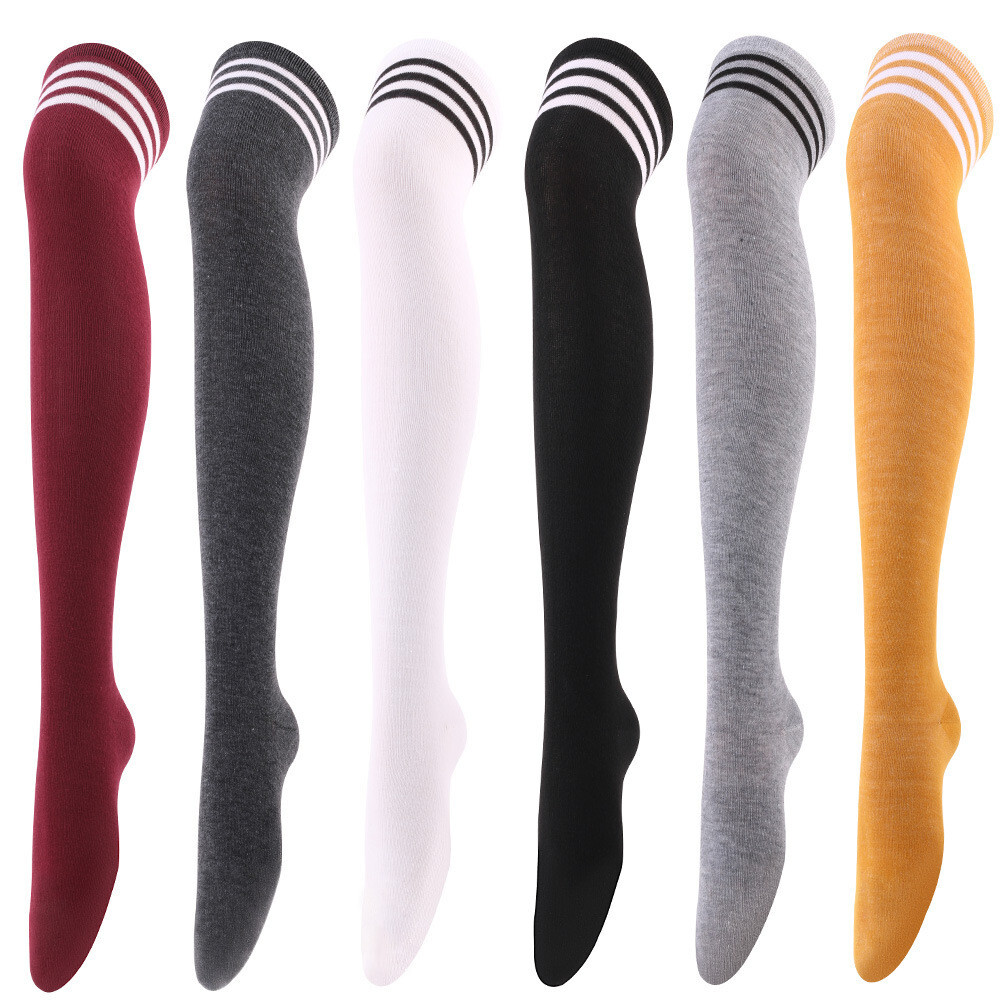 Women Knit Cable Long Stripe Socks High School Girl Over Knee Thigh Stocking