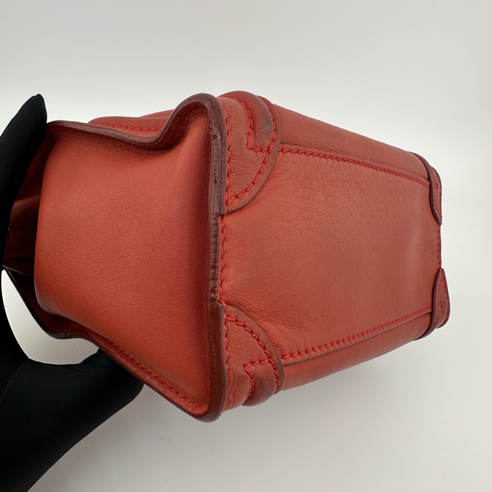 Celine Nano Luggage Top Handle & Crossbody Bag Red calfskin.