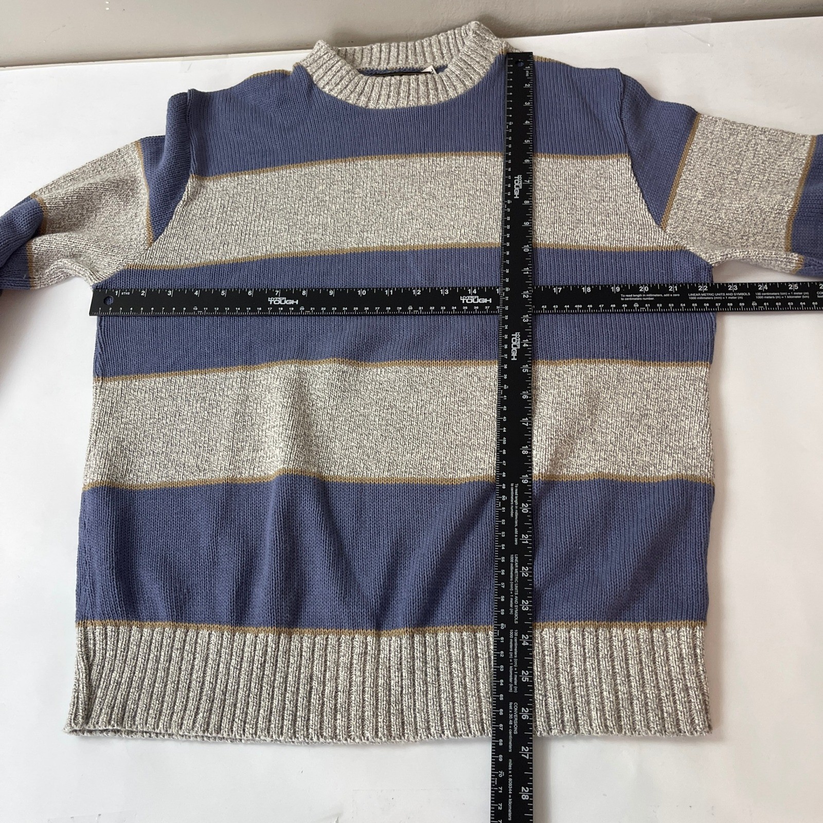 Vintage Eddie Bauer Sweater Mens XL Gray Blue Striped Fisherman Chunky Granola