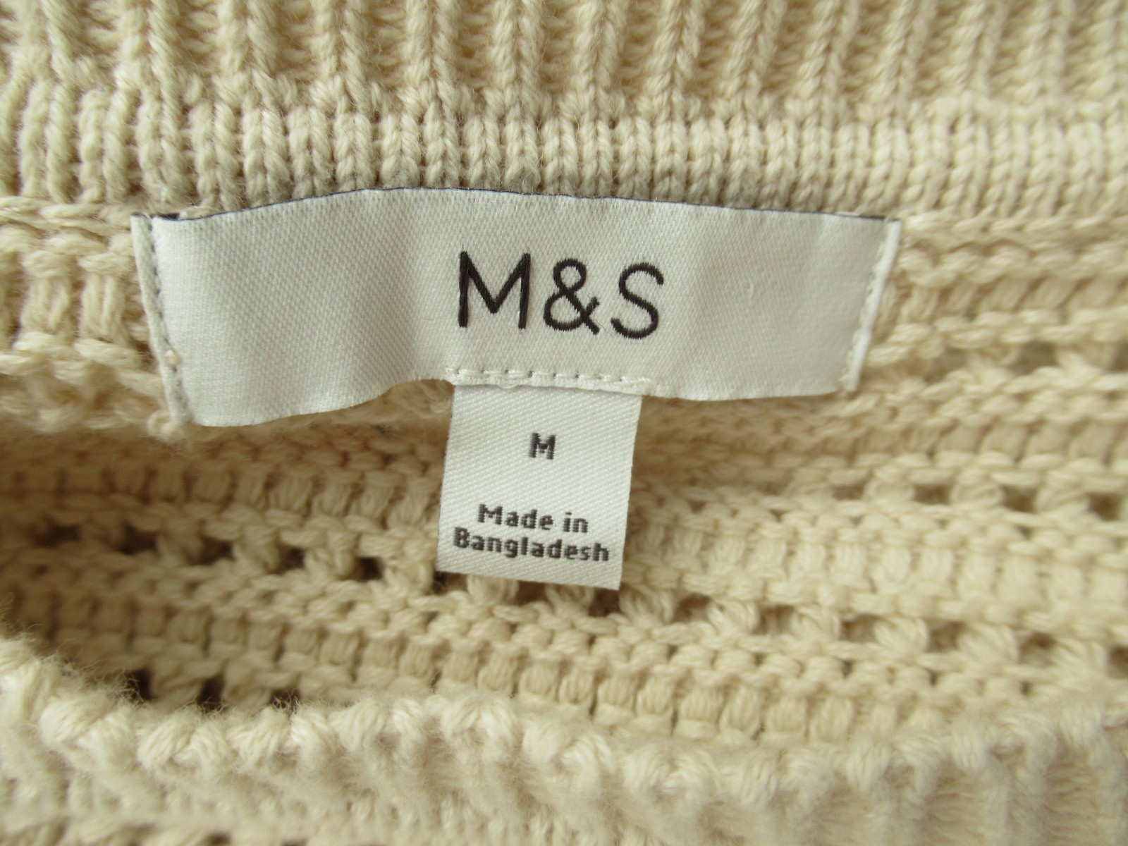 Marks & Spencer Cream Oversized Cotton Crochet /Knit Top, Size M
