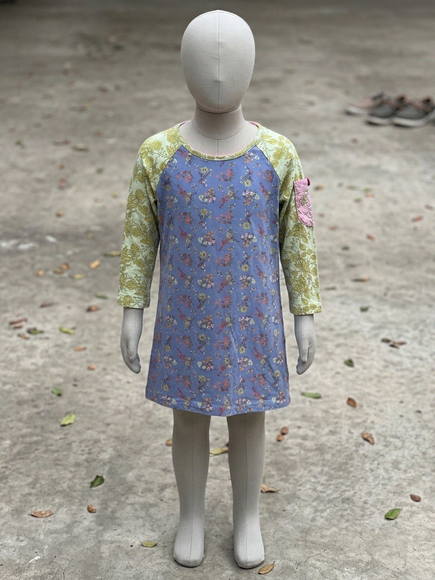 Matilda Jane Girls 12 Blue Floral Tunic Top 3/4 Sleeve Pocket Round Neck
