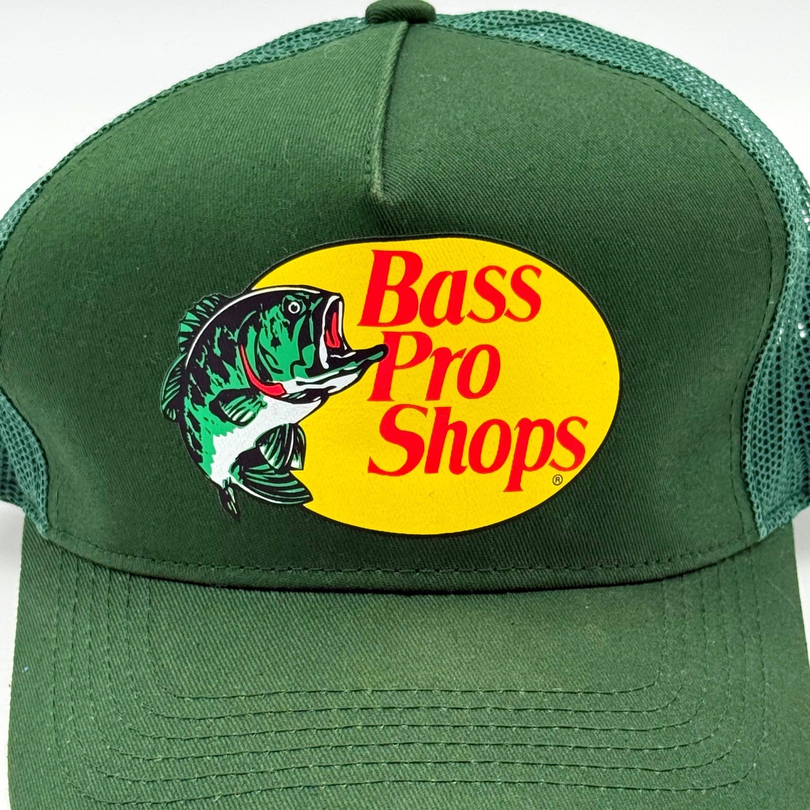 Bass Pro Shops Trucker Hat Green Mesh Snapback Fishing Cap One Size Fits Most