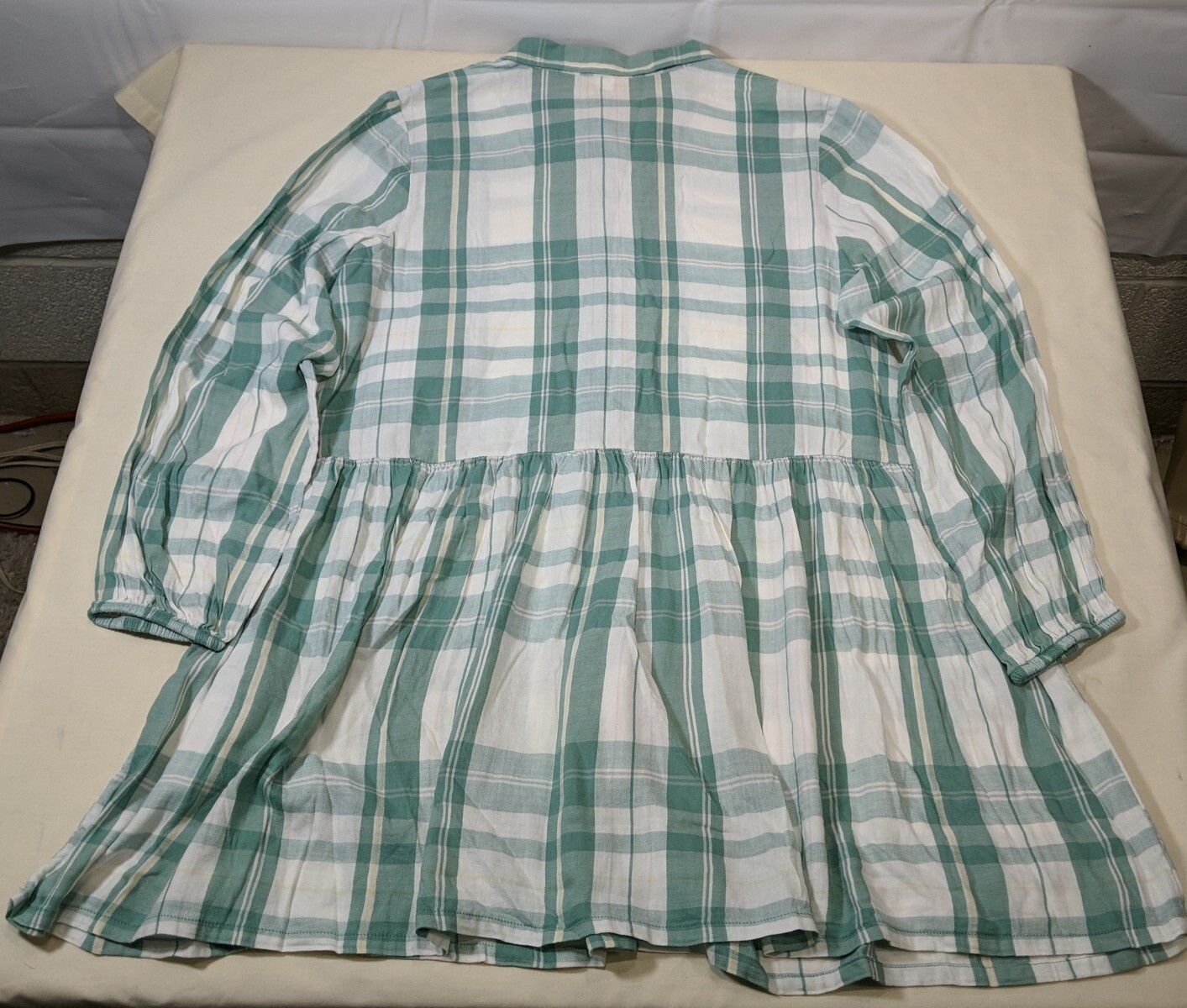 THERE ABOUTS Girl’s Green/White Plaid 1/2 Button L/S Flowy Blouse size 3XL NWT
