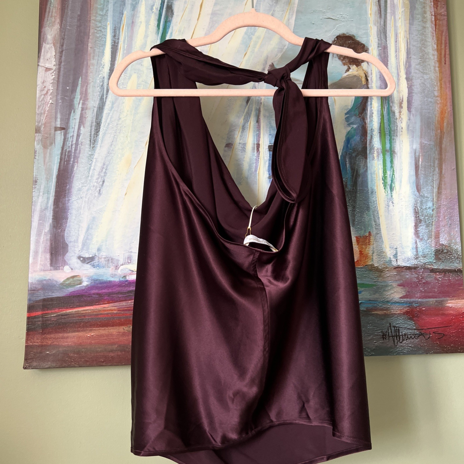 Ramy Brook S Harriet Halter Silk Raisin Charmeuse Slvless Top Blouse Shirt NWT