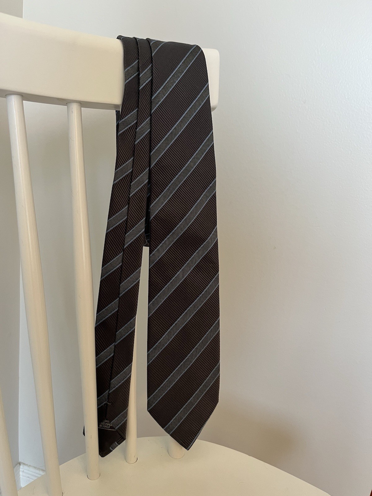Brioni 100% Silk Tie Handmade Italy Gray Blue Striped Luxury Designer Necktie