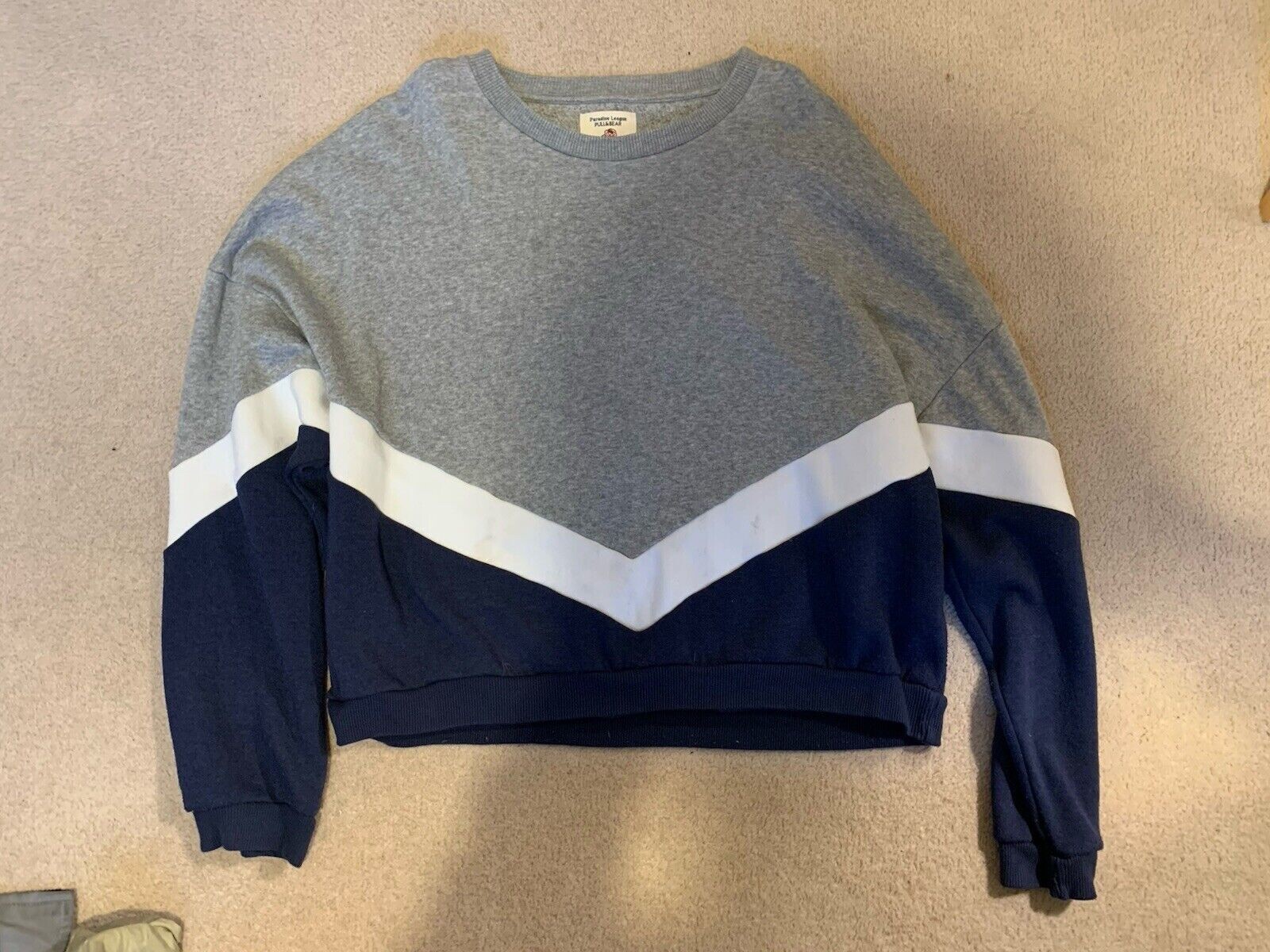 Pull & Bear Sweatshirt Womens Size Medium Grey White Blue Pullover Free ReturnS