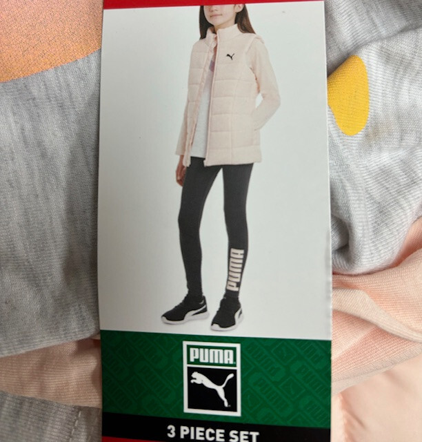 PUMA GIRLS 3 PC SET VEST/SHIRT/LEGGINGS (PINK/GRAY BLACK XS 5/6)NWT