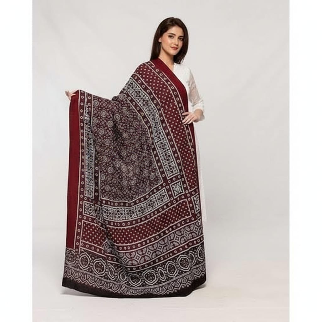 Sindhi Ajrak Cotton Shawl Scarf Traditional Pakistani Chadar | Unisex
