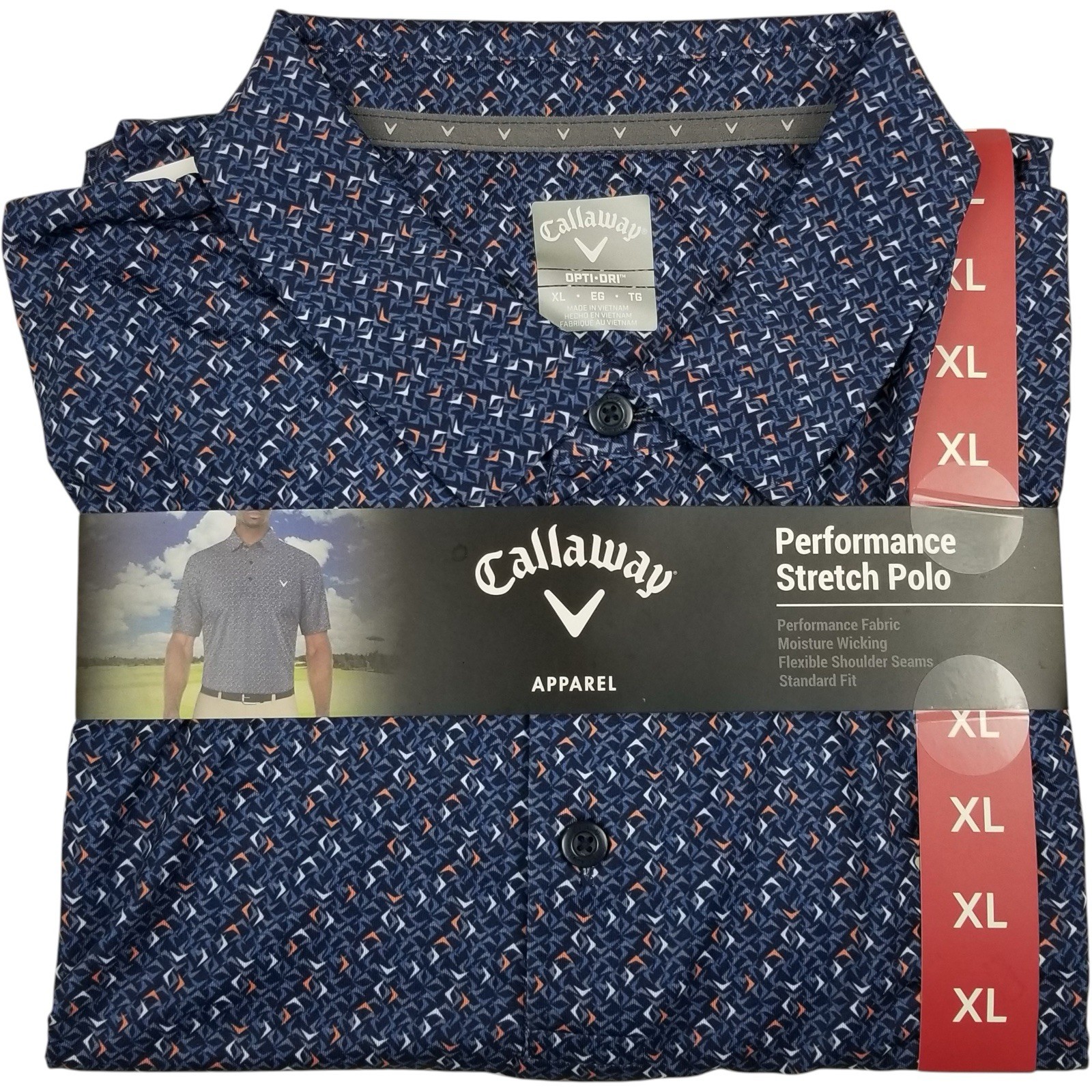 Callaway Opti•Dri Geometric Polo Shirt Mens XL Blue Golf Performance Stretch
