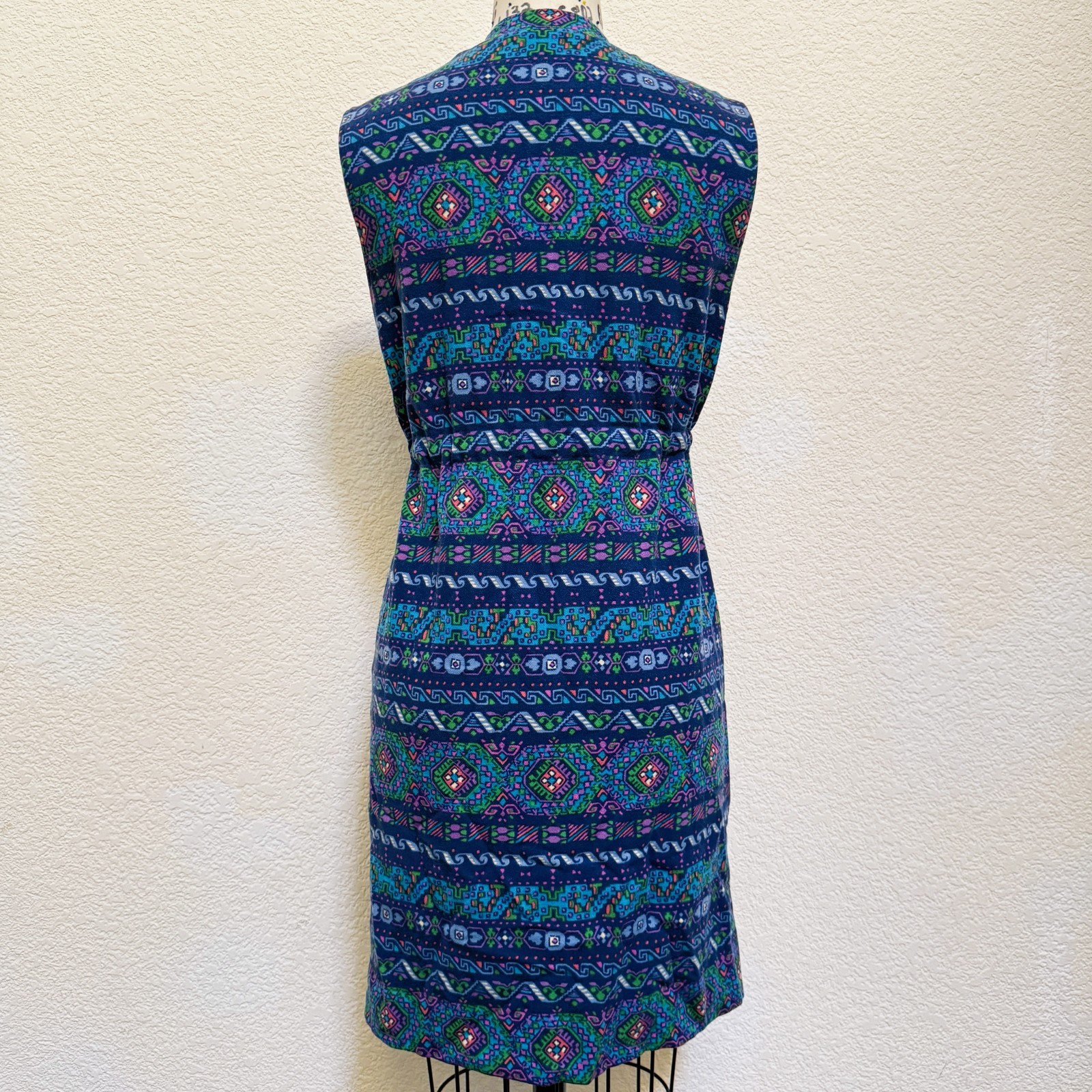 Vintage Psychedelic 1960s Striped Wool and Silk, Mock Collar Mini Dress Size S