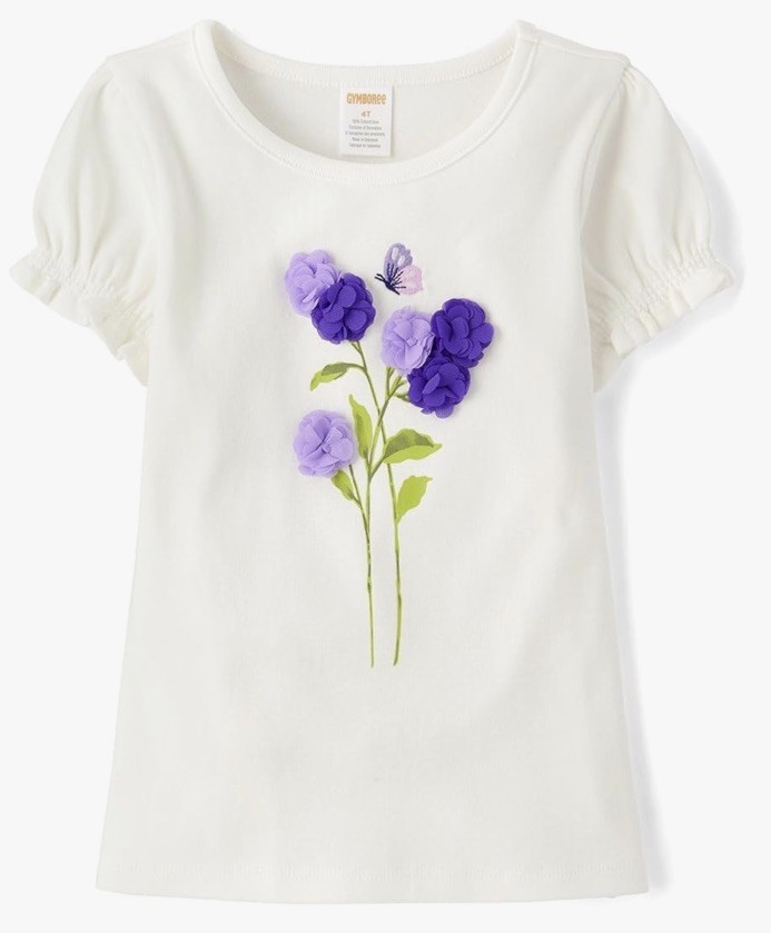 Gymboree Girl Size 3T Lavender Fields Top Purple 3D Flowers Butterfly Spring New