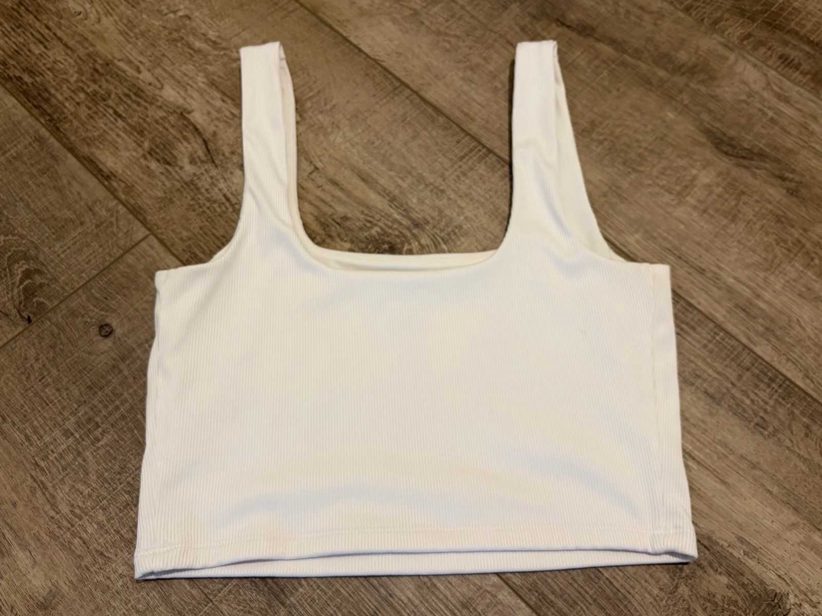 Express Women M White Ribbed Knit Square Neck Wide Strap Cropped Tank Top