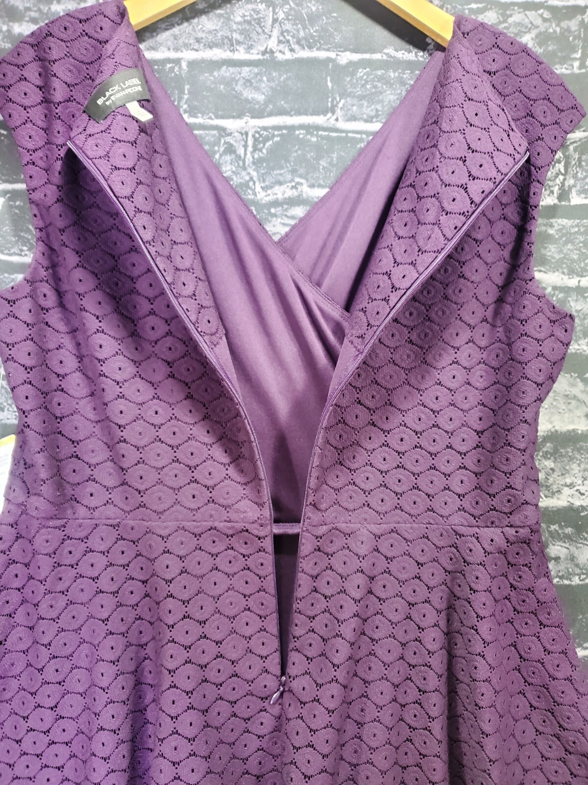 Black Label by Evan Picone Dress Womens 14 Purple Faux Wrap Elegant Classic NWTs