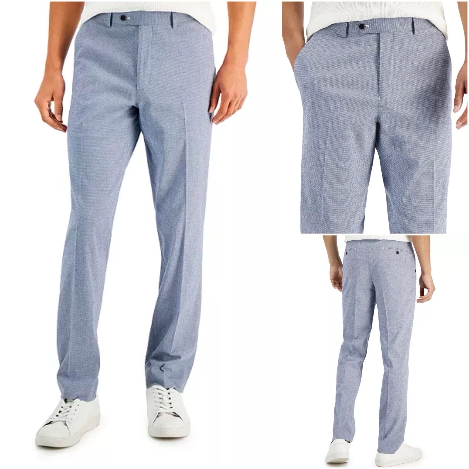 Alfani Men’s Slim-Fit Seersucker Check Suit Separate Pants Blue White 32×32