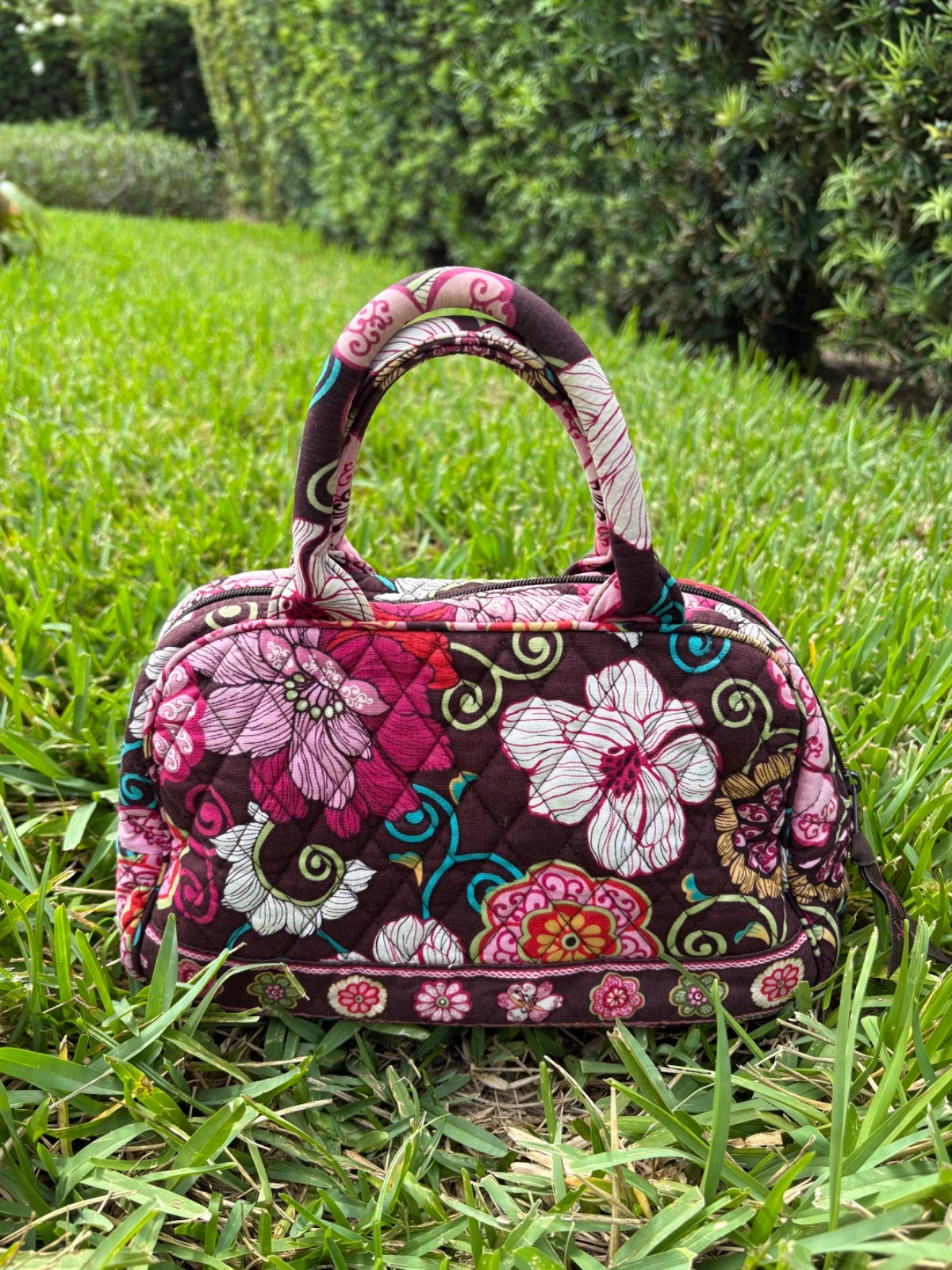 Vera Bradley Mod Floral Pink Mini Bowler Bag Handbag Retired Print Cottagecore