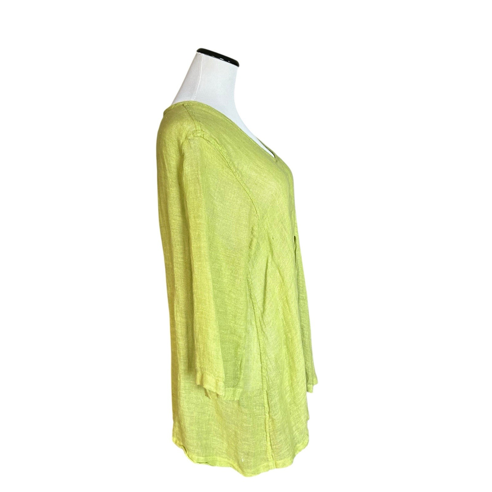 Flax Linen Lagenlook Boho Pleated Front Round Neck Size Medium