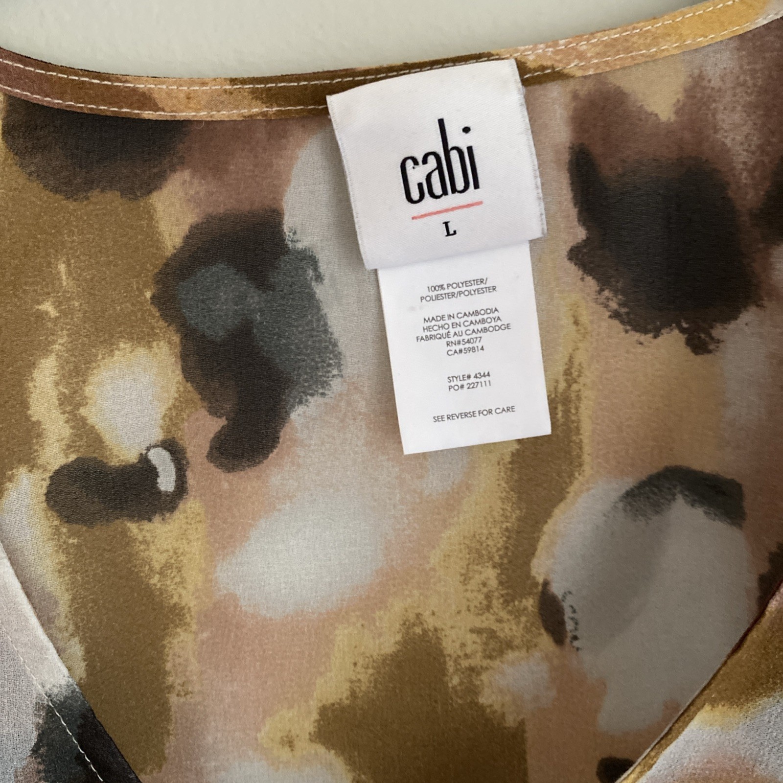 Cabi Blouse Style 4344 Sz L Top Flutter Sleeve Semi Sheer Artsy Feminine Boho