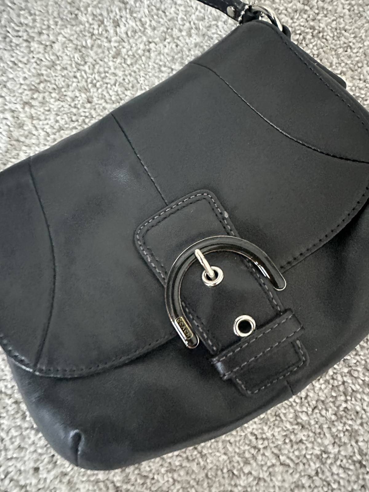 Coach SOHO Black Leather Magnetic Buckle Flap Small Crossbody Shoulder Bag