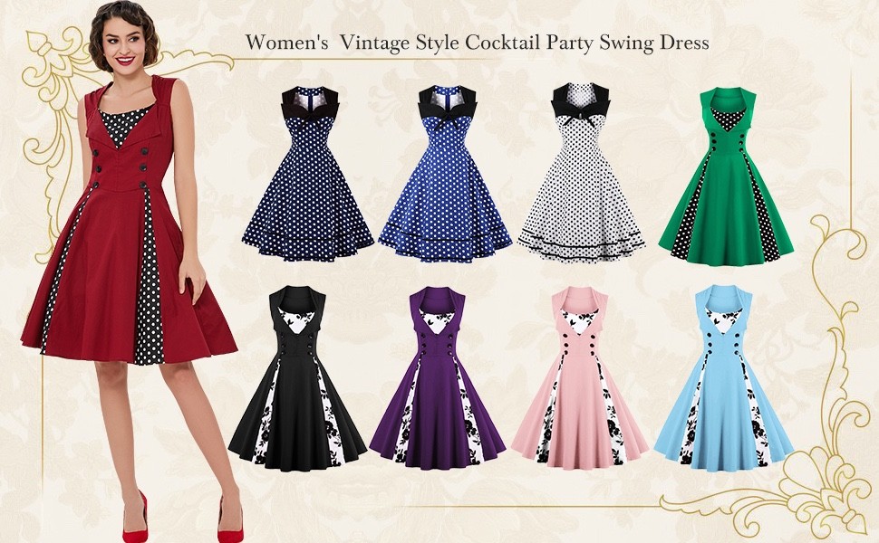 KILLREAL Women’s 50S Retro Rockabilly Short Sleeves Lapel Collar Office Dress