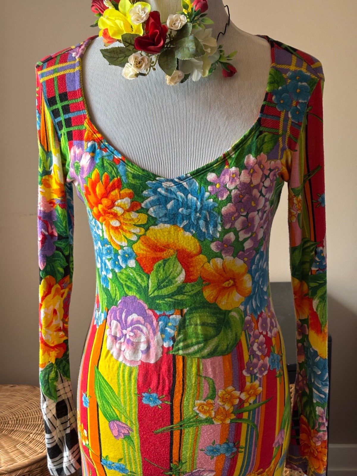 Versus Versace Floral Cotton Stretchy Dress Vintage 90′ Size 42 .