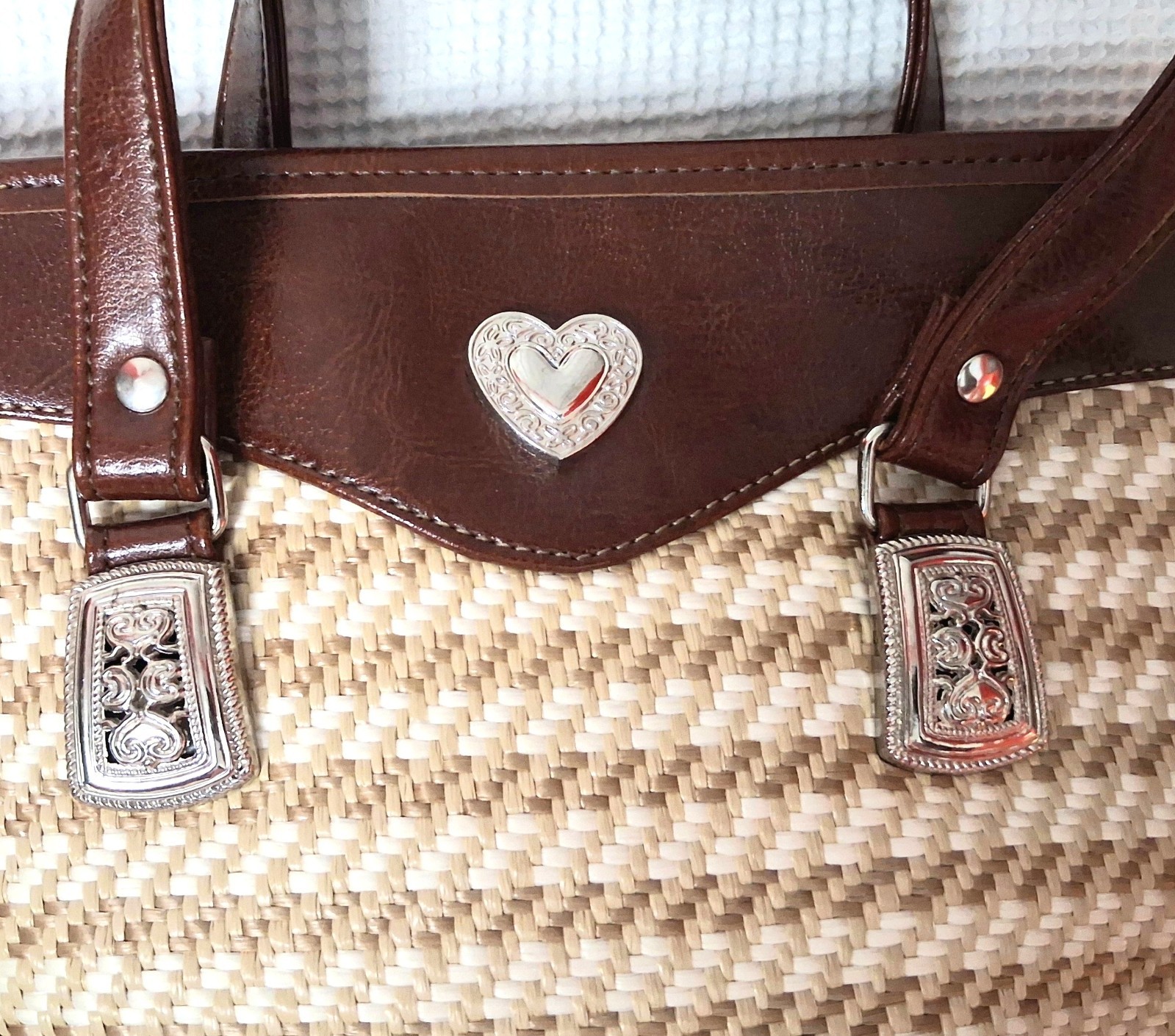 MINT Vintage Texas Leather Woven Straw Shoulder Bag 3PC Wallet Removable Insert
