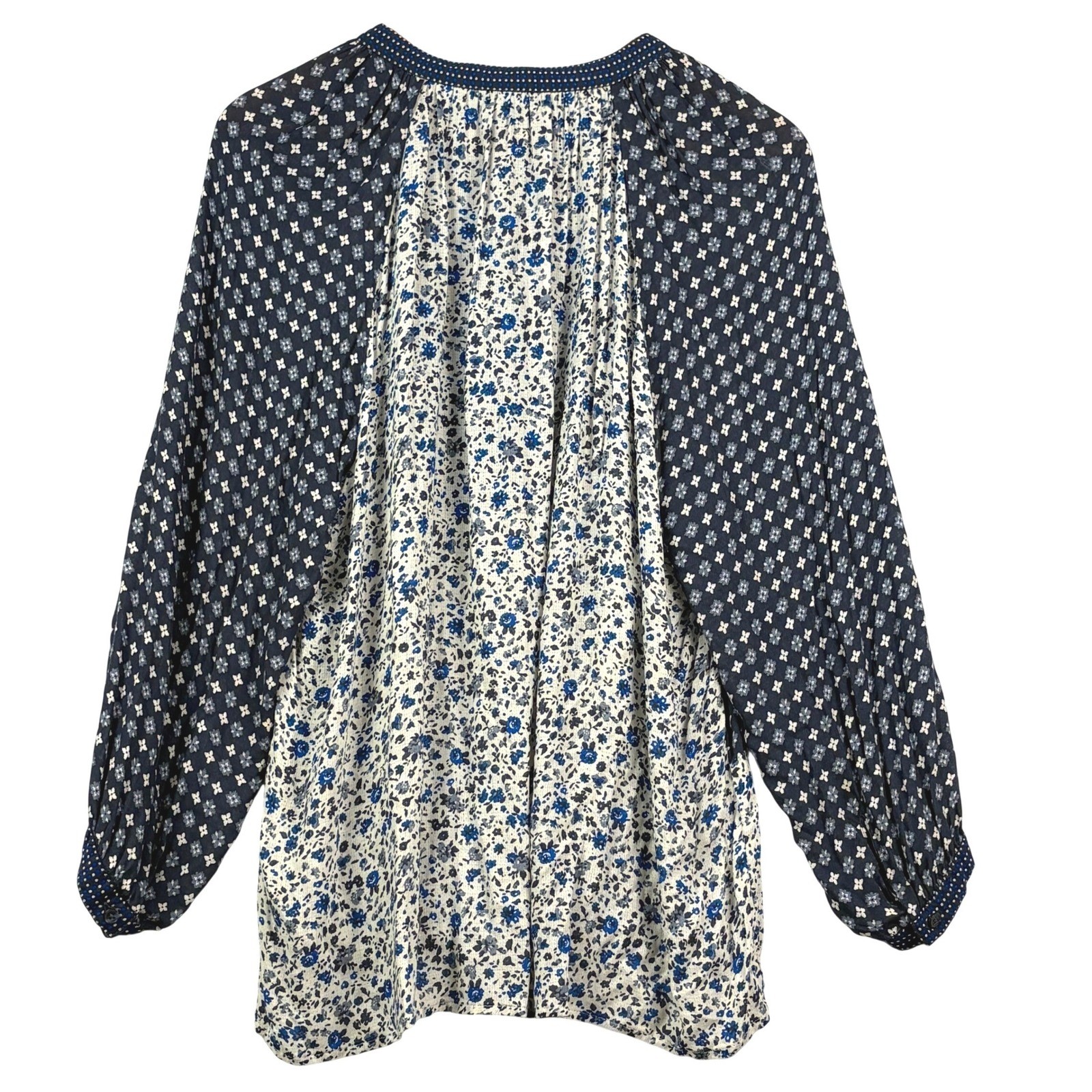Lucky Brand Women Floral Patchwork Long Sleeve Peasant Blouse XL Hippie Boho 70s