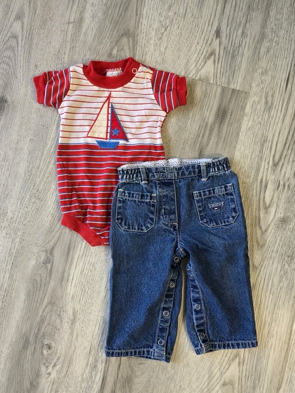 Vintage Baby Boy 6M Nautical Outfit Lot Healthtex Sailboat Tommy Hilfiger Jeans