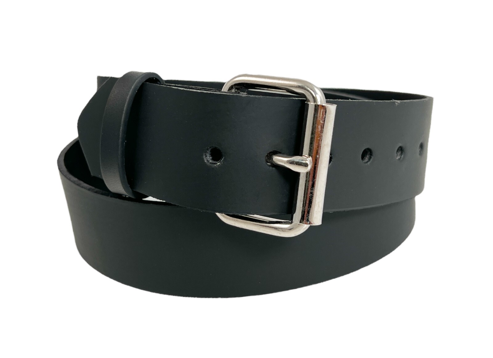 Snap on Genuine Leather Belt Black 1.75″ Wide One Piece Leather Roller Buckle MC