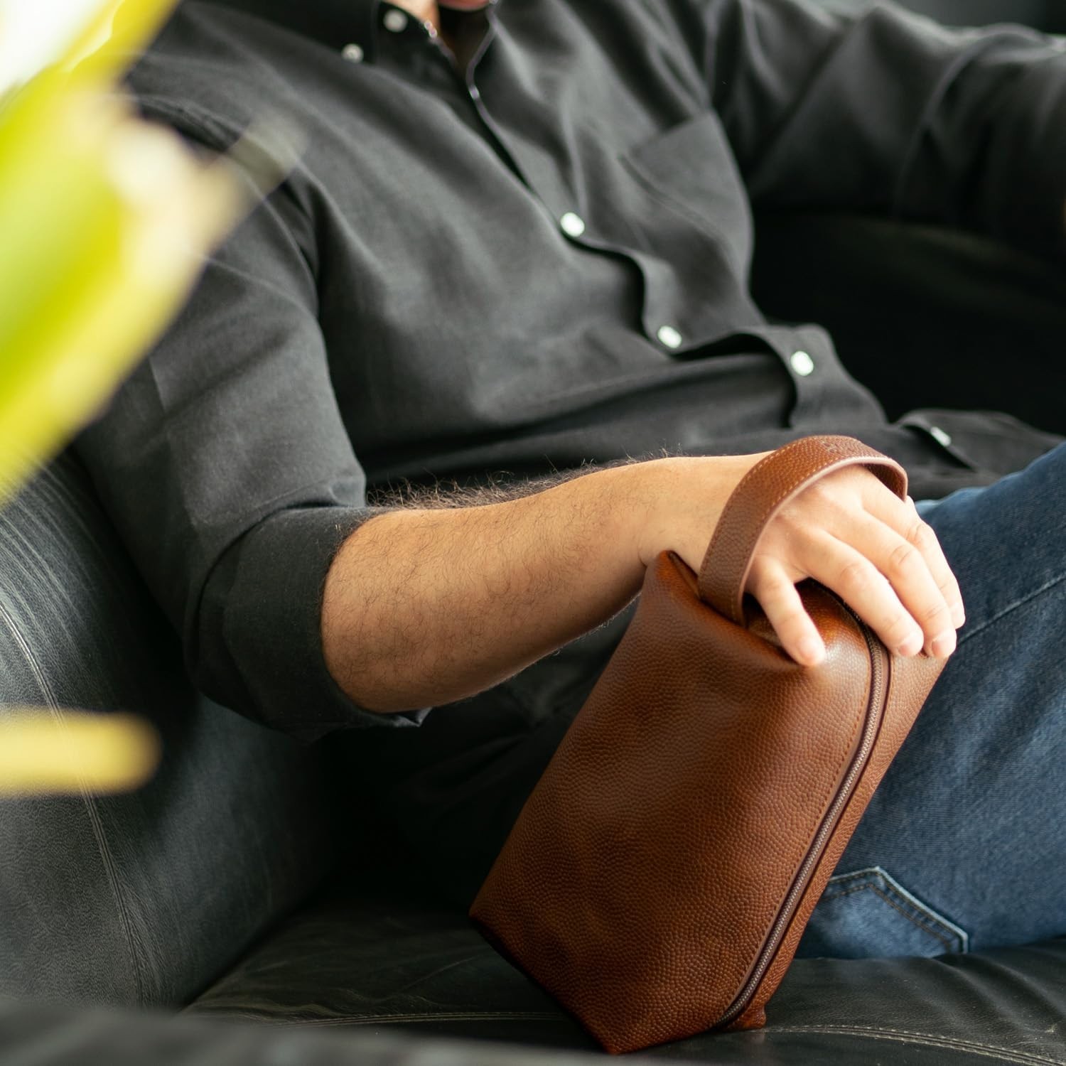 Water Resistant Leather Toiletry Bag for Men – Premium Dopp Kit Cosmetic Case –
