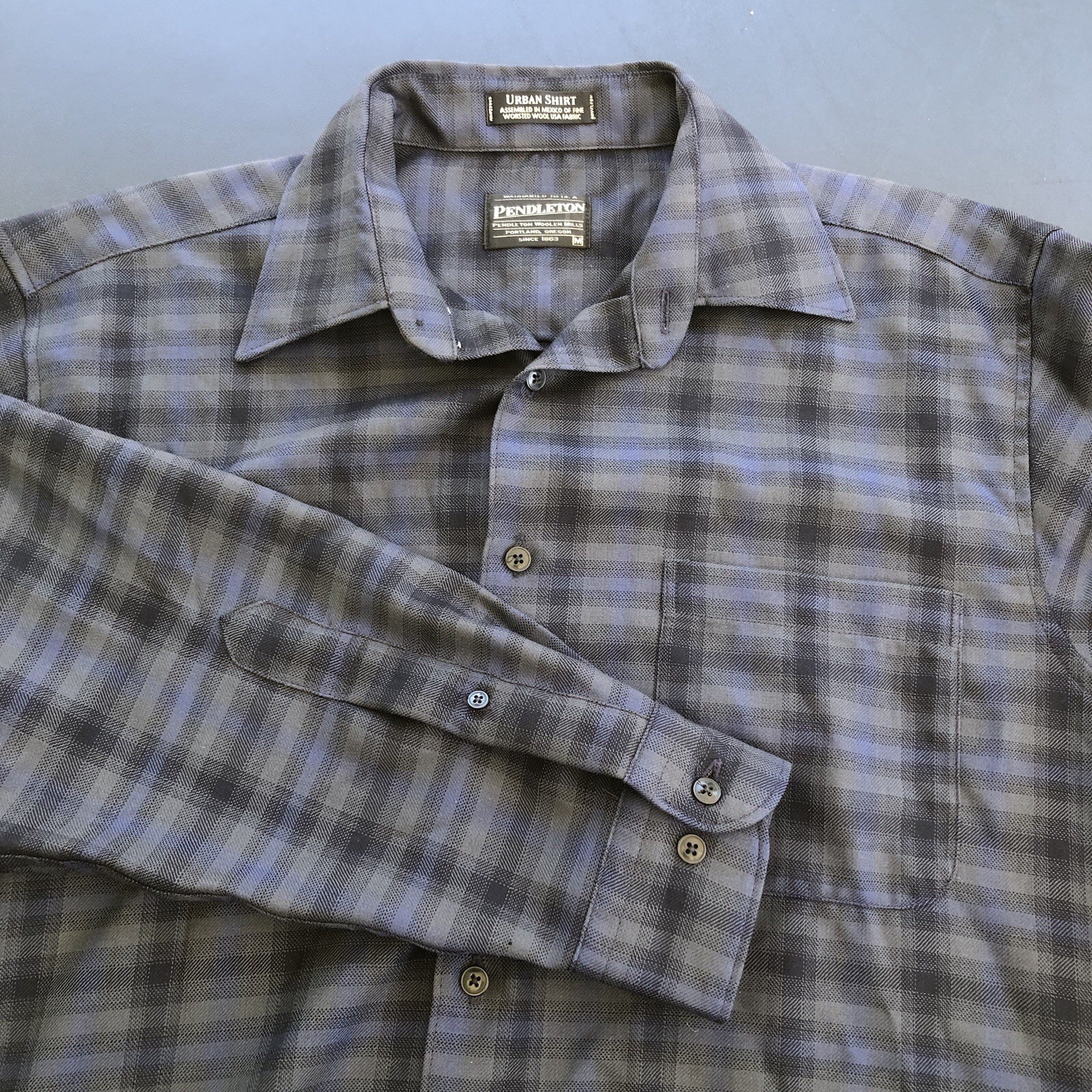 Pendleton Urban Wool Shirt Blue Plaid M Long Sleeve Classic Casual Everyday