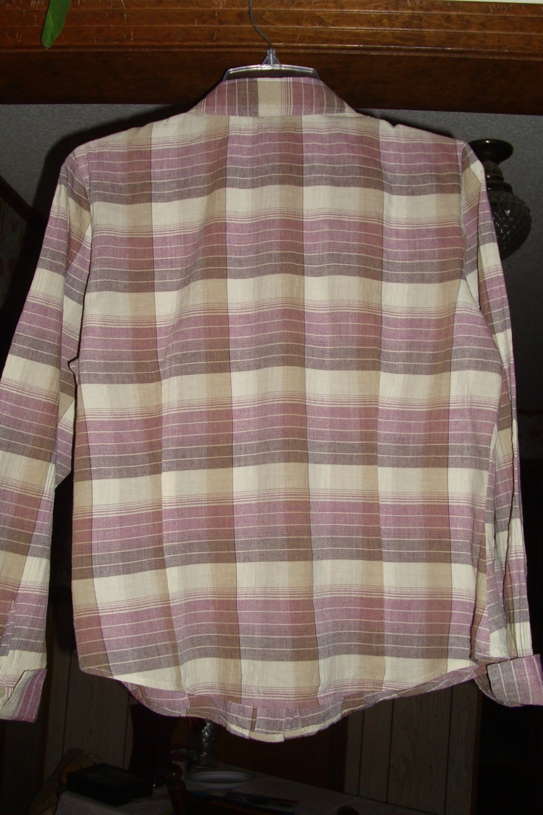 Gloria Vanderbilt-Women’s LS Blouse Sz S, Button-front,Cotton Blend, Mauve Plaid